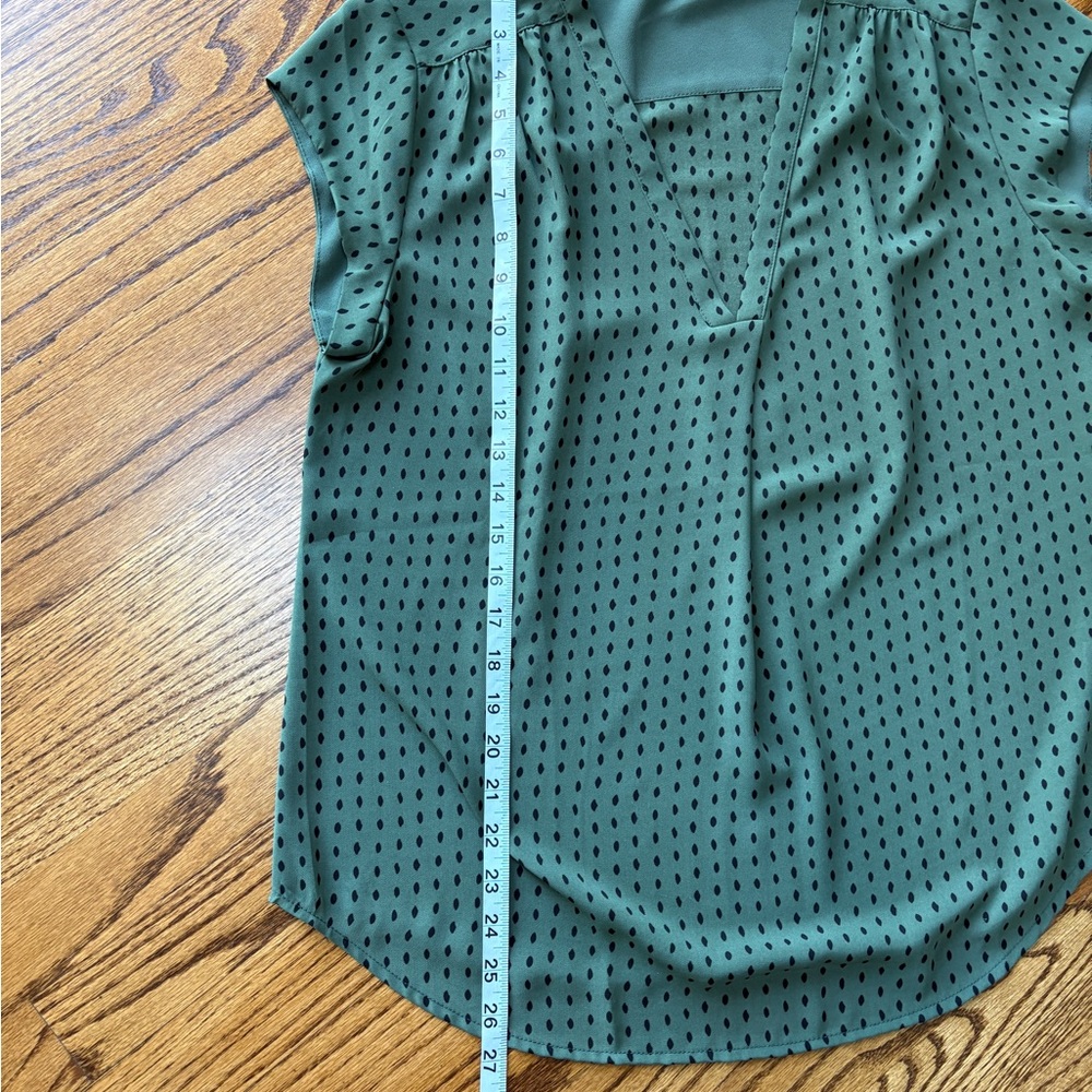 fun 2 fun Green V-Neck Dot Cap-Sleeve Blouse - Picture 6 of 7